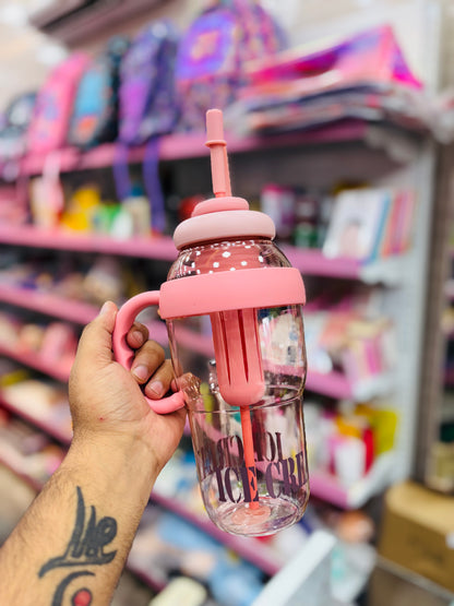 Ice Cream Shaped Sipper Bottle with Handle & Straw – 900ml (4 Colors )