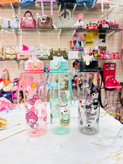 Cute Water Sipper Bottle with Flip Lid and Strap – 3 Colors